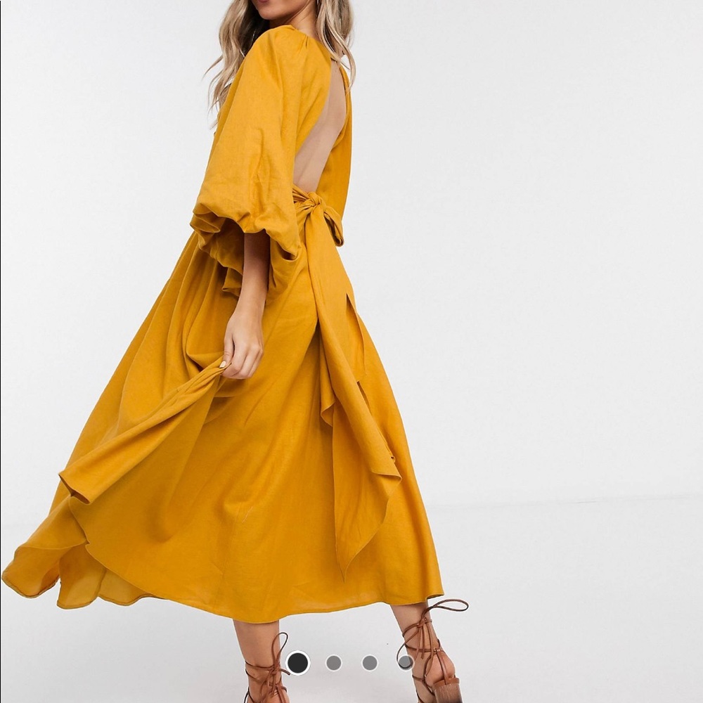 ASOS edition extreme sleeve linen midi dress in mustard brand new with tags